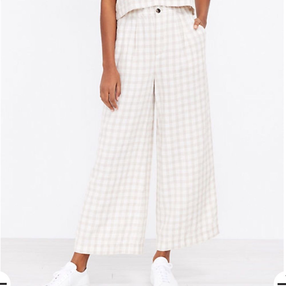 Lou & Grey Cream Plaid Wide-Leg Pants